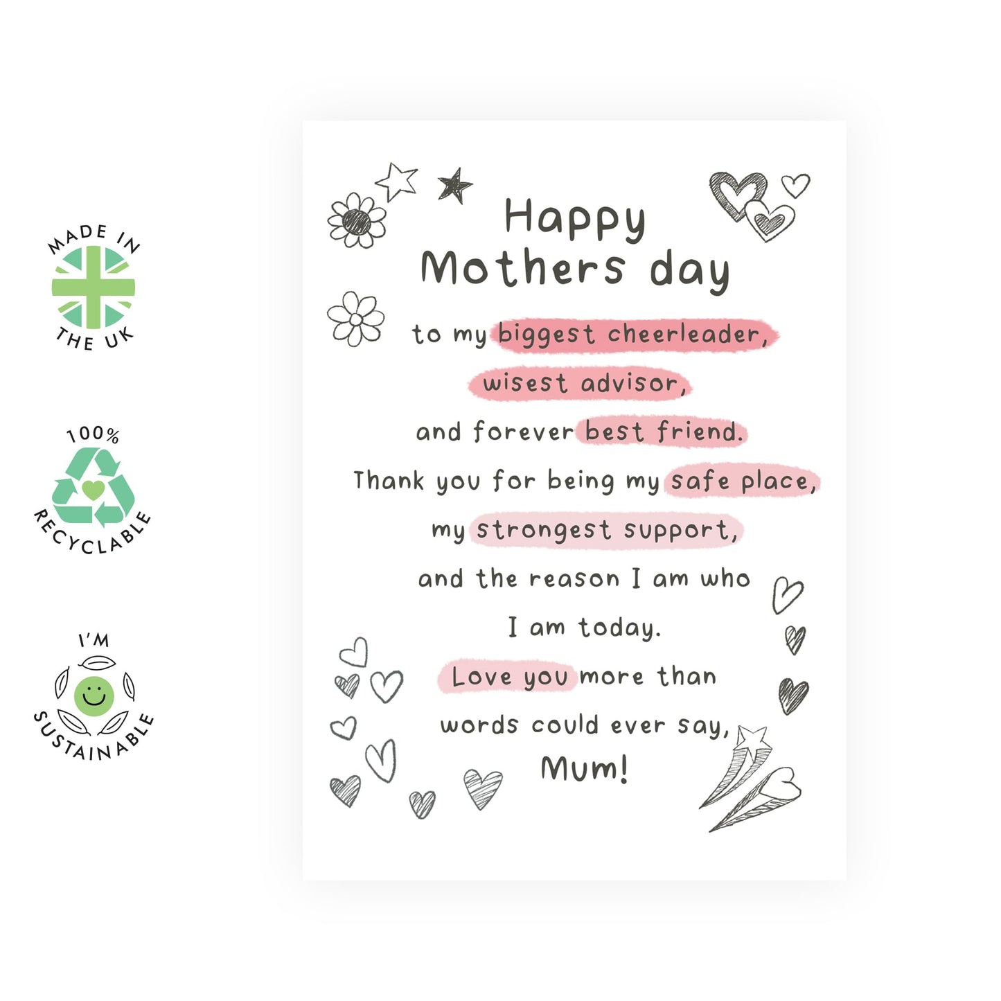 Mother’s Day Card – Heartfelt Doodles Design – Thoughtful & Loving Message for Mum, Mama, Ma, Mummy, Her, Women, Ladies, Parent from Son, Daughter- Appreciation & Thank You Gift -Comes with Stickers