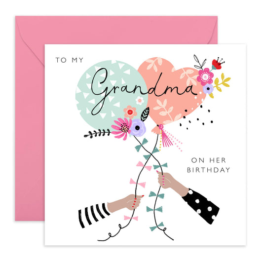 Birthday Card For Grandma - I Love You Card For Women - Elegant Greeting Cards For Grandmother - Flowers Hand Hearts - Nana Birthday Card For Her - Grandma Gifts - Comes With Stickers By Central 23