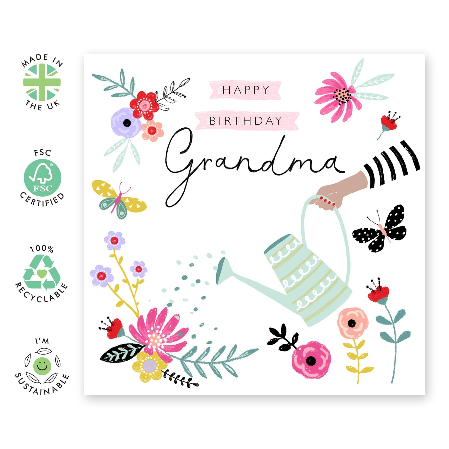 Grandma Birthday Card - Flowers Garden Butterfly - Nana Birthday Card For Her - Grandma Gifts For Women - Comes With Stickers By Central 23