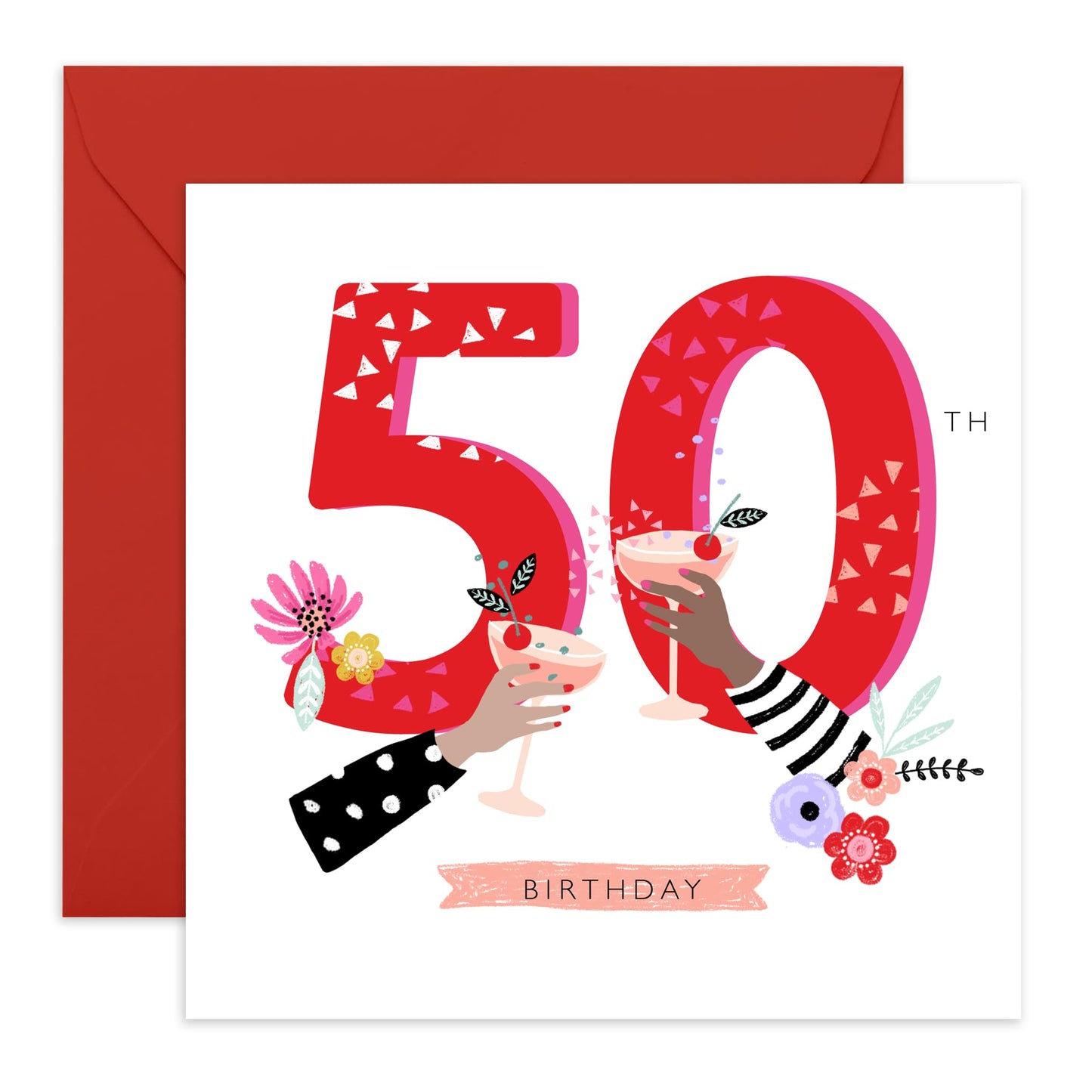 50th Birthday Card For Mummy - 50th Cherry Cocktails - Mum Birthday Card - Wife - Happy Fiftieth Birthday Greeting Card Female Friend - From Son Daughter - Comes With Fun Stickers By Central 23