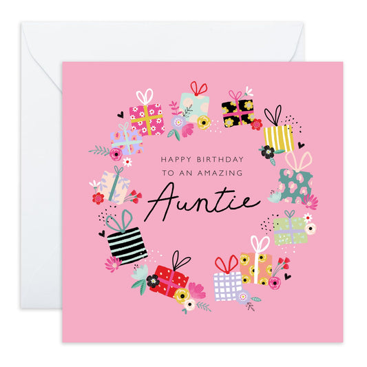 Auntie Birthday Card From Niece Nephew - Wishing You A Very Happy Birthday Greeting Cards Envelope - Elegant Hearts Flowers - Gifts For Her Women Female Tia Aunty - Comes With Stickers By Central 23
