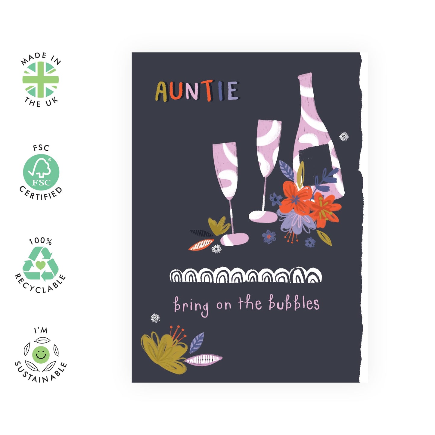 Birthday Card - Auntie Floral Bubbles - Floral Birthday Card - Birthday Card From Nephew Niece - Pretty Greeting Cards For Women - Gifts For Women - Comes With Fun Stickers - By Central 23