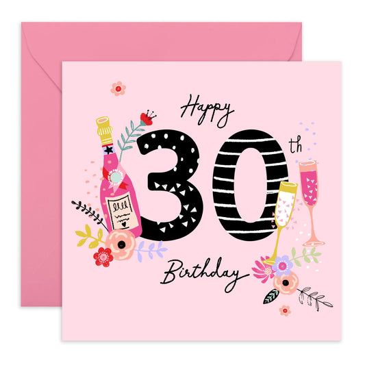 30th Birthday Card For Women - 30th Birthday Drinks - Elegant Birthday Card For Mum Age 30 - Happy 30th Birthday Cards Mummy - Gifts For Friends Daughter Niece - Comes With Stickers By Central 23
