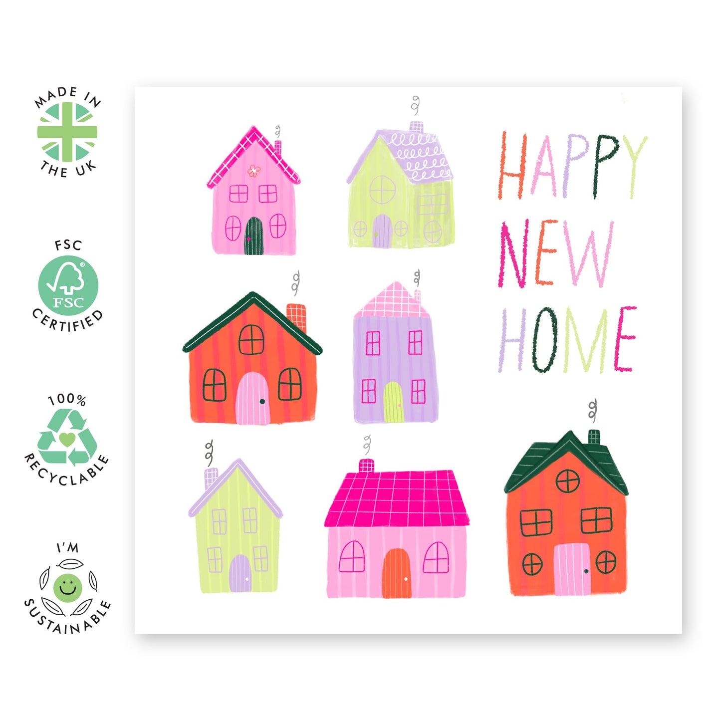 Drawing of Houses Congratulations Card - 'Happy New Home' - Gifts for New Neighbours, Friends, Son, Daughter, BFF, Sister - Moving In - Comes with Fun Stickers