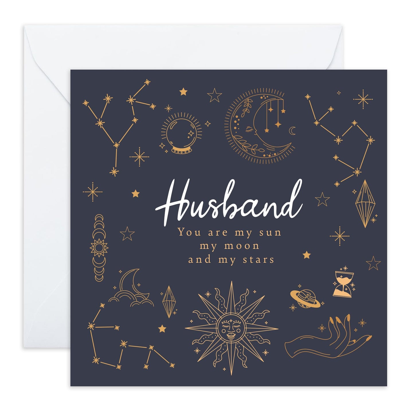 Romantic Greeting Card - 'HUSBAND MOON STARS' - Perfect for Celebrating Love and Appreciation with a Whimsical Touch - Ideal for Partners Spouses Couples Husband - Comes With Stickers By Central 23
