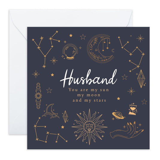 Romantic Greeting Card - 'HUSBAND MOON STARS' - Perfect for Celebrating Love and Appreciation with a Whimsical Touch - Ideal for Partners Spouses Couples Husband - Comes With Stickers By Central 23