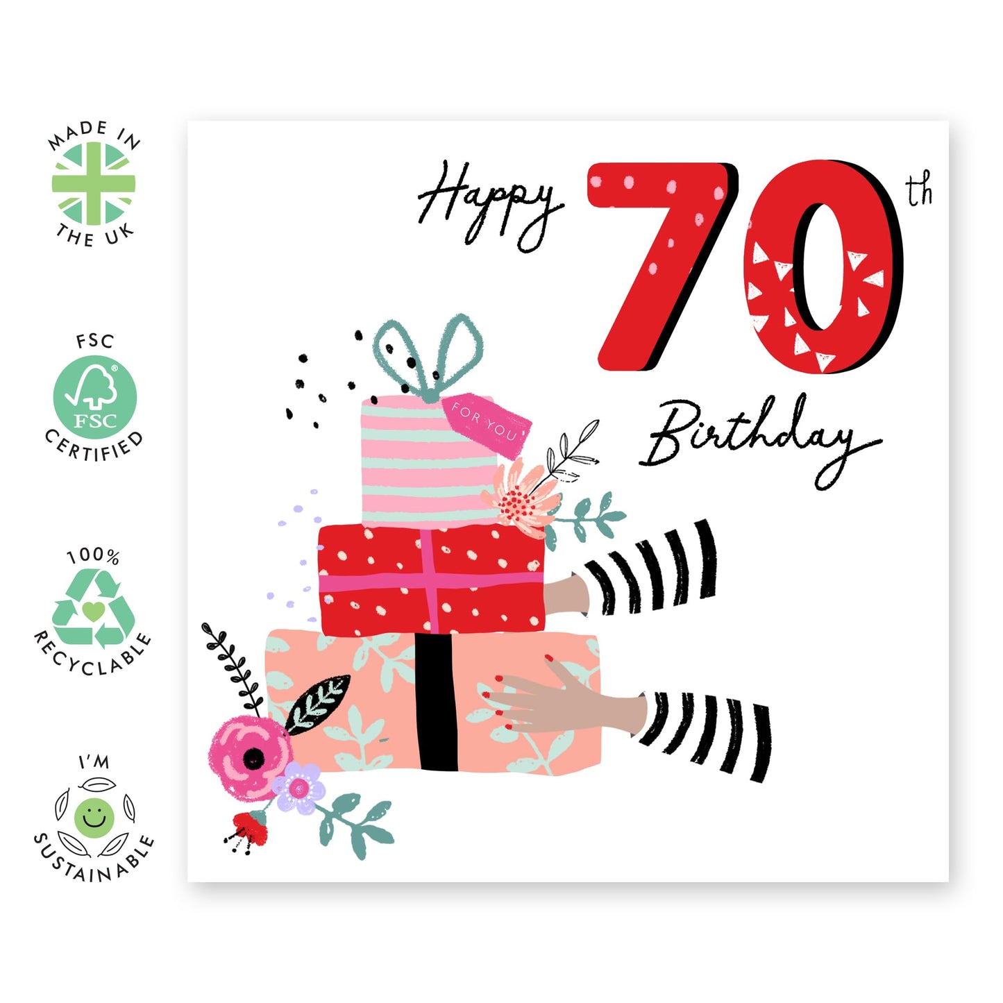 70th Birthday Card For Mum - Presents - Sweet Birthday Cards For Nan Sister Auntie - Age 70 - Pretty Floral Gifts For Her - Comes With Stickers - By Central 23