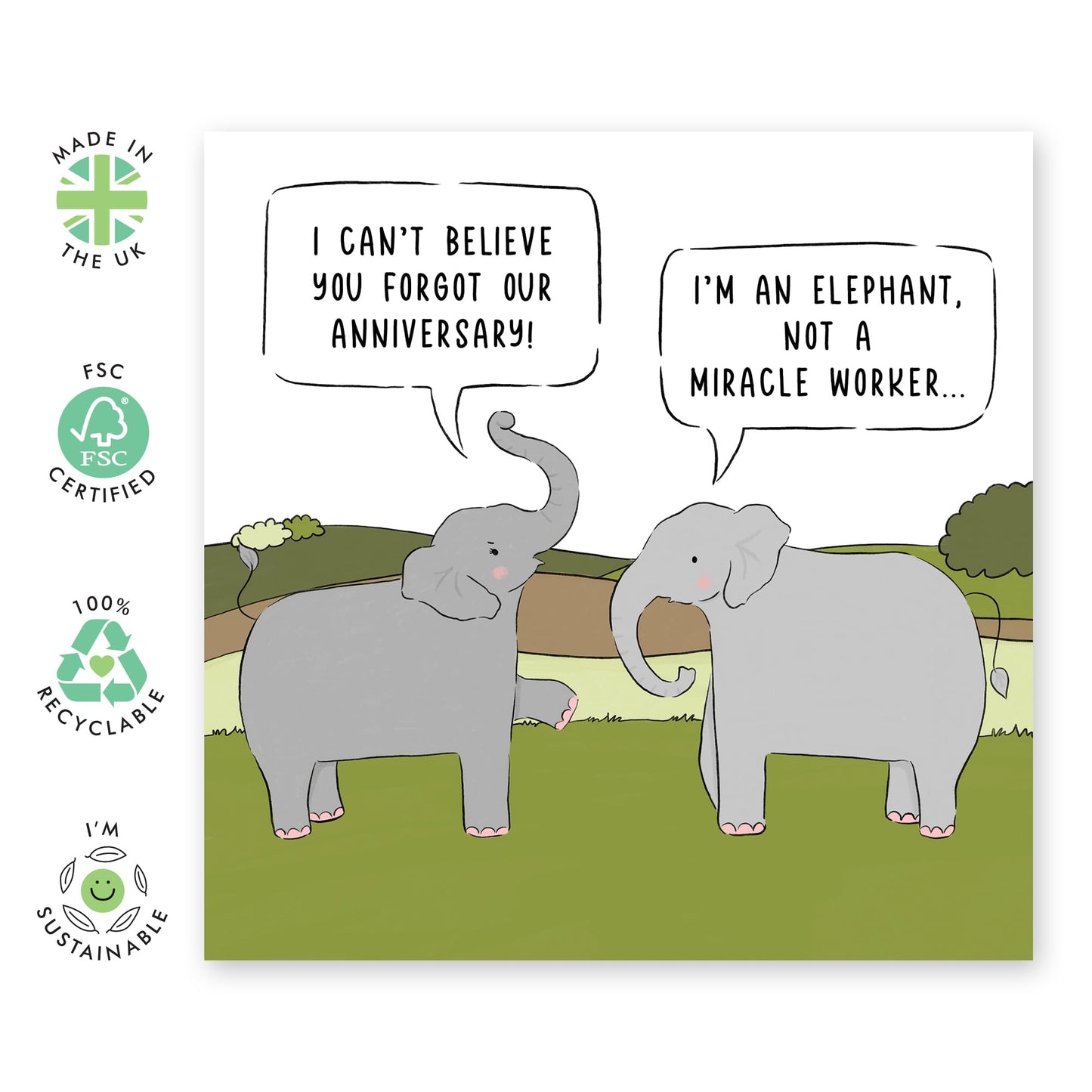 Funny Anniversary Card Forgetting The Date - 'Anniversary For Couple Elephants' - Gift for Husband, Wife, Girlfriend, Boyfriend, Babe, Him, Her - Forgot It - Comes with Fun Stickers