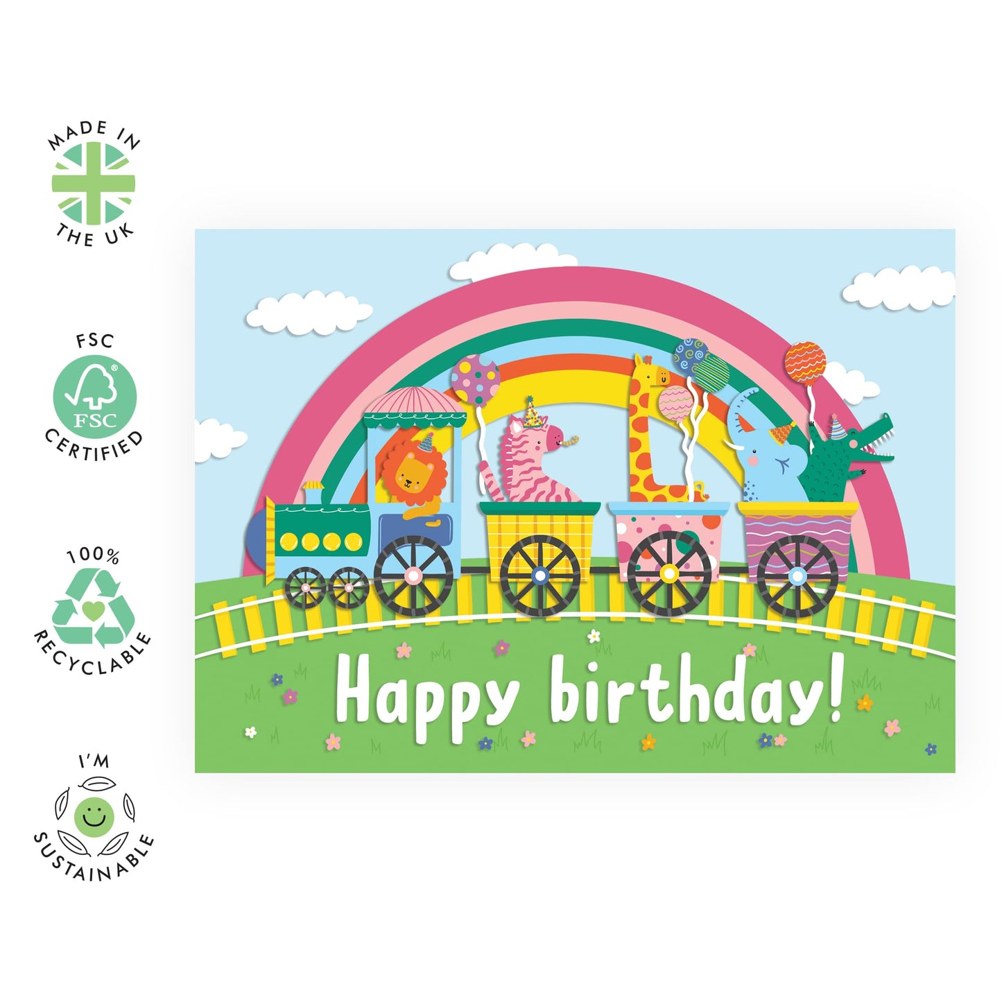 Birthday Card Boys Girls - Happy Birthday Children Animal Train - Baby Milestone Cards - Kids Birthday Cards - Gift For Son Daughter Niece Nephew - Gift From Mum Dad - Comes With Stickers By Central