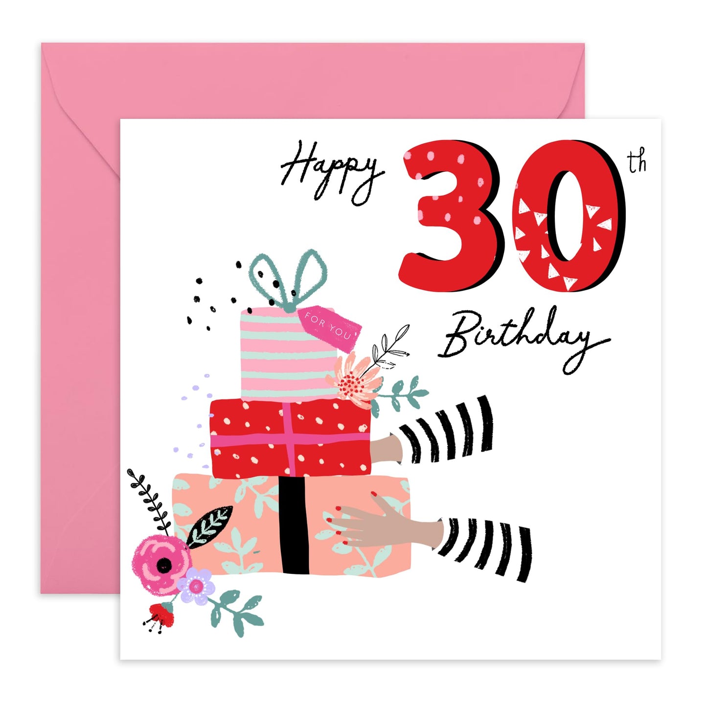 30th Birthday Card For Women - 30th Birthday Presents - Wife Mum Mummy - Sister - Floral Bday Card - Happy Thirtieth Birthday Greeting Card Female Friends - Comes With Stickers By Central 23