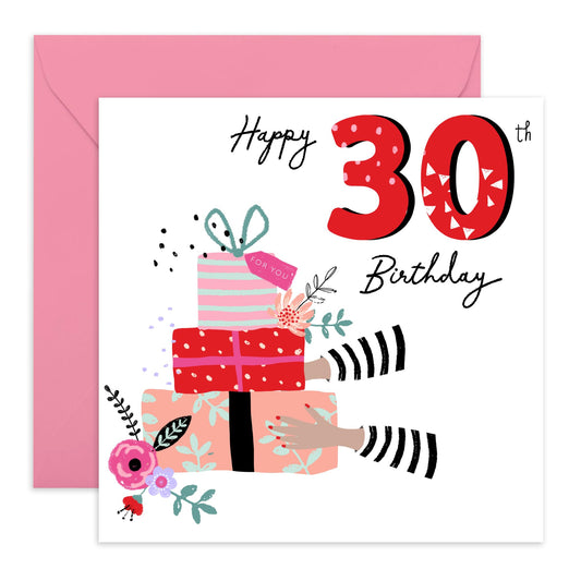 30th Birthday Card For Women - 30th Birthday Presents - Wife Mum Mummy - Sister - Floral Bday Card - Happy Thirtieth Birthday Greeting Card Female Friends - Comes With Stickers By Central 23