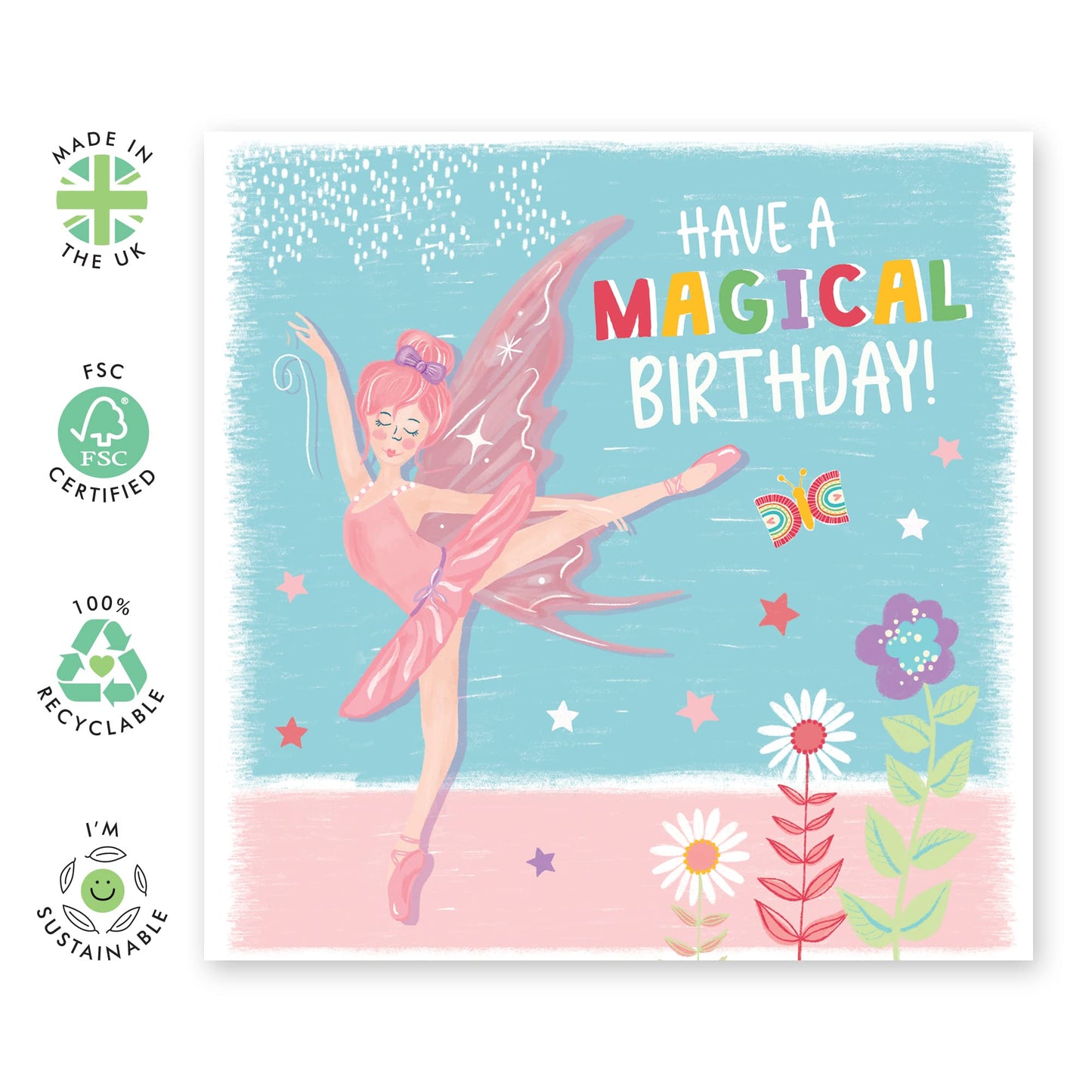 Sweet Birthday Cards For Girl - 'Magical Fairy Card' - Happy Birthday Cards For Sister - Daughter - Kids - Birthdate Greeting Cards Niece Granddaughter - Comes With Stickers - By Central 23