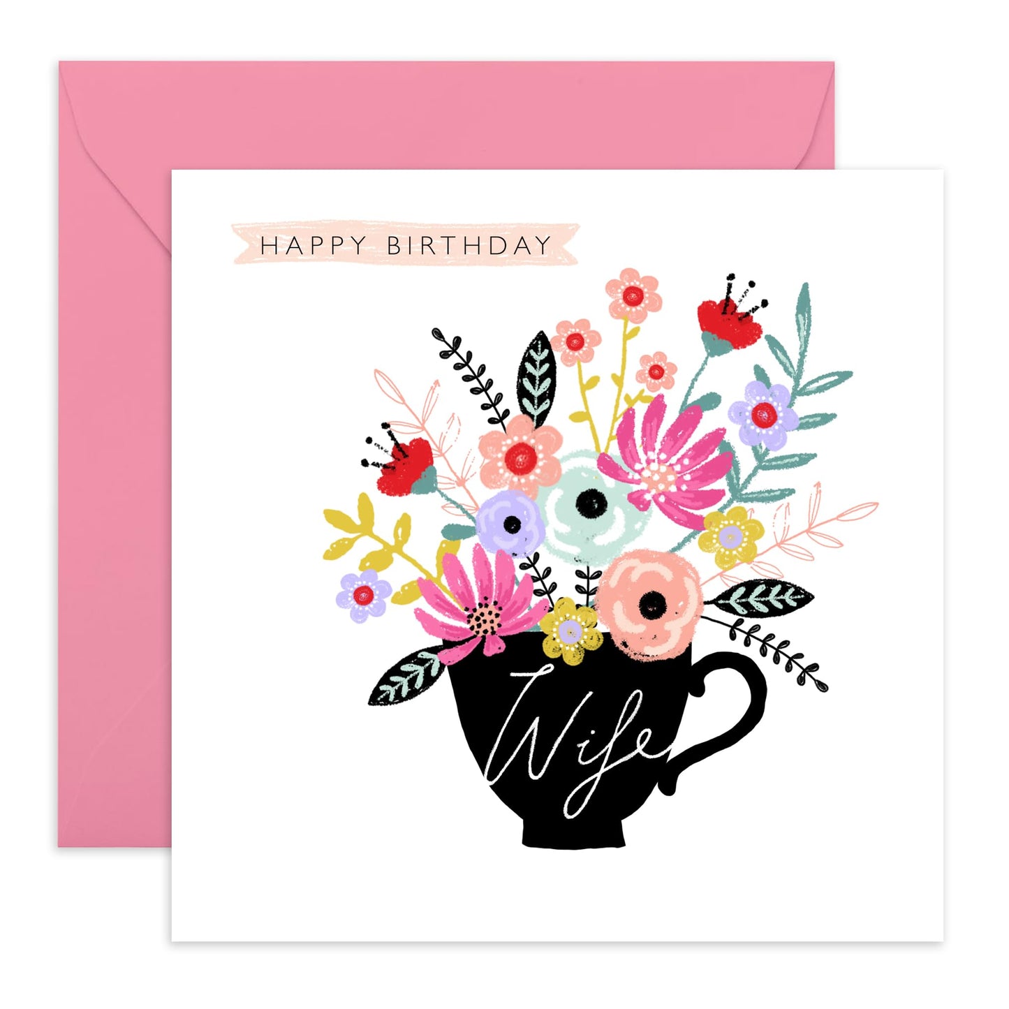 Wife Birthday Card For Women Floral - I Love You Card For Her - Flower Card And Envelopes - Pretty And Elegant Wife Gifts For Her Bday - Comes With Cute Stickers By Central 23