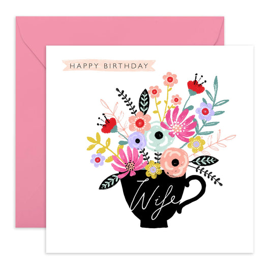 Wife Birthday Card For Women Floral - I Love You Card For Her - Flower Card And Envelopes - Pretty And Elegant Wife Gifts For Her Bday - Comes With Cute Stickers By Central 23