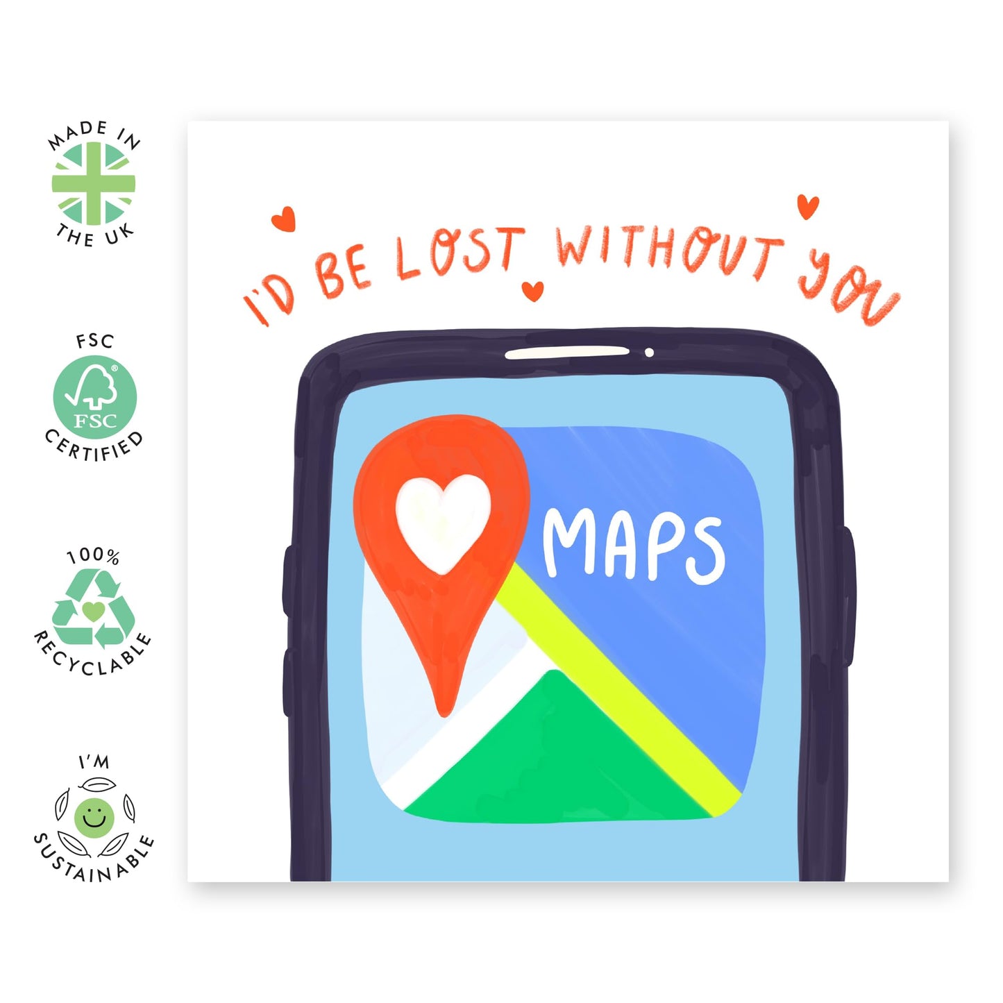 Husband Birthday Card From Wife - Anniversary Card For Partner - I'd Be Lost Without You - Google Maps - Boyfriend Birthday Card - Girlfriend Gifts For Her - Comes With Stickers By Central 23