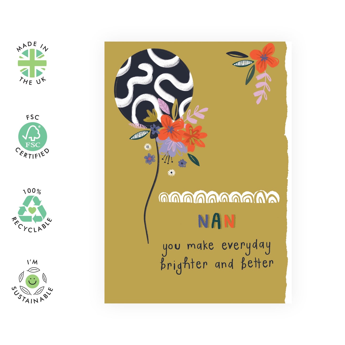Birthday Cards For Nan - Nan Floral Balloon - Pretty Floral Greeting Cards For Grandma - Floral Birthday Card - Gifts For Nana Nanny Grandmother - Comes With Fun Stickers - By Central 23