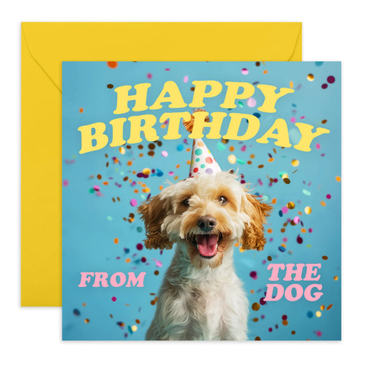 Dog Birthday Card - Happy Birthday From The Dog - Funny Birthday Cards For Men Women - Gift For Fur Parents Dog Mum Or Dad - Greeting Cards From Pet - Comes With Stickers - By Central 23