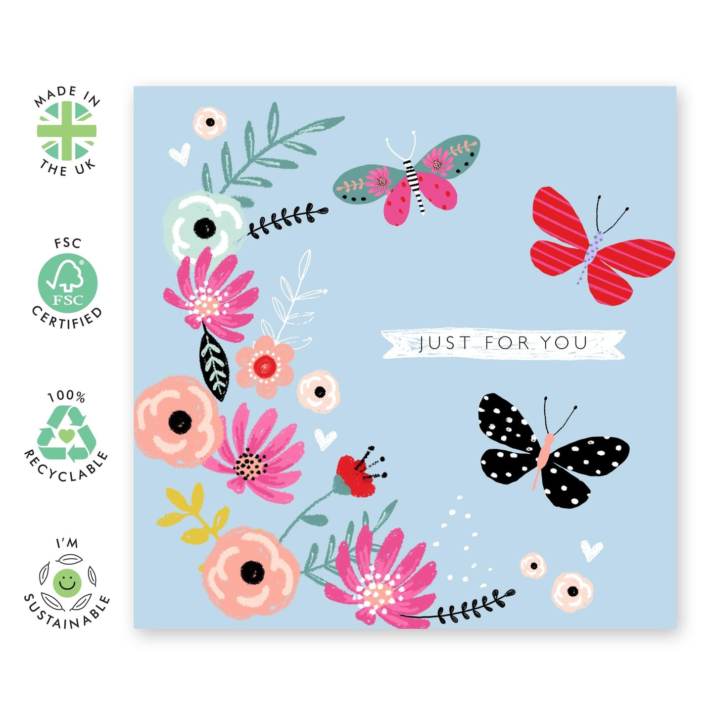Butterfly Greeting Cards Birthday For Her - Just For You - Floral Design - Blank Cards With Envelope - All Occasion Card For Sister Mum Nan Aunt Her - Comes With Stickers By Central 23