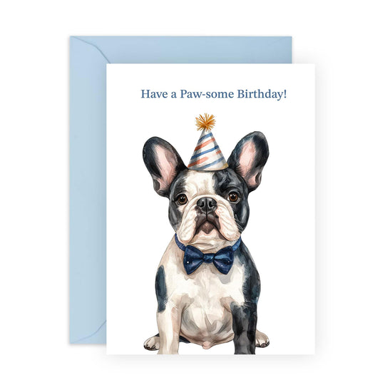 Dog Birthday Cards For Women Men - Paw-some Birthday - Frenchie French Bulldog - Cute Birthday Card For Dog Mum Dad - Greeting Cards For Brother Sister - Comes With Stickers - By Central 23