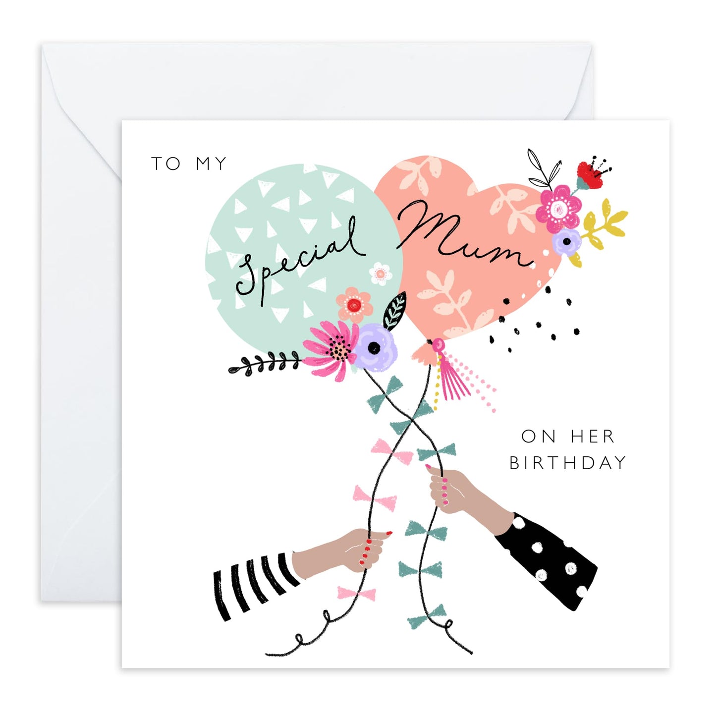 Birthday Card For Mum - Special Mum Balloons Birthday - Pretty Greeting Cards For Mummy - Birthday Card For Mother From Son Daughter - Comes With Fun Stickers - By Central 23