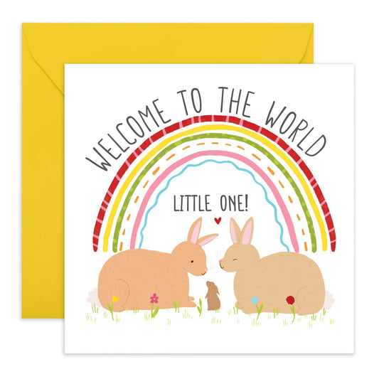 Conratulations Greeting Card - 'Welcome To The World' - Gifts for Daddy, Fathers, Mum, Mother, New Family, Baby, - Baby Bunny - Comes with Fun Stickers