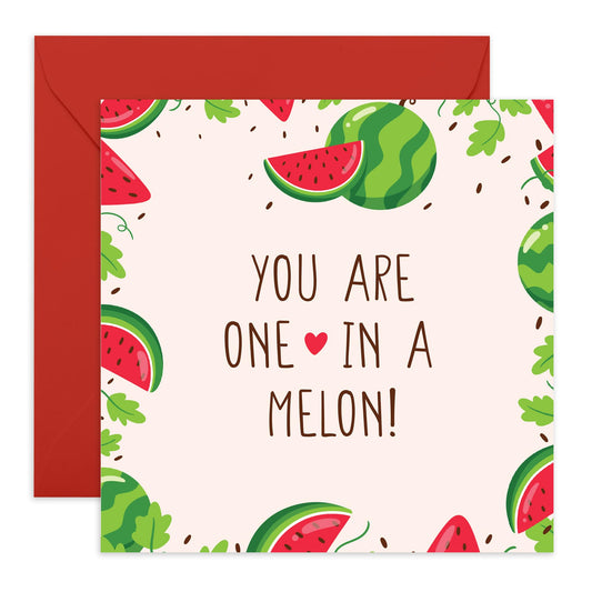Creative Valentines Day Card Watermelon - 'One In A Melon' - Gifts for Him, Her, Wife, Husband, Girlfriend, Boyfriend, Babe, Fiance - Fruit - Comes with Fun Stickers