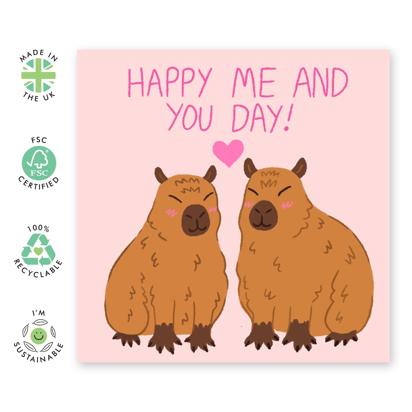 Greeting Card - 'ME AND YOU DAY CAPYBARA' - Perfect for Celebrating Special Moments with a Cute Capybara Design - Ideal for Partners Loved Ones, or Anyone Special - Comes with Stickers by Central 23