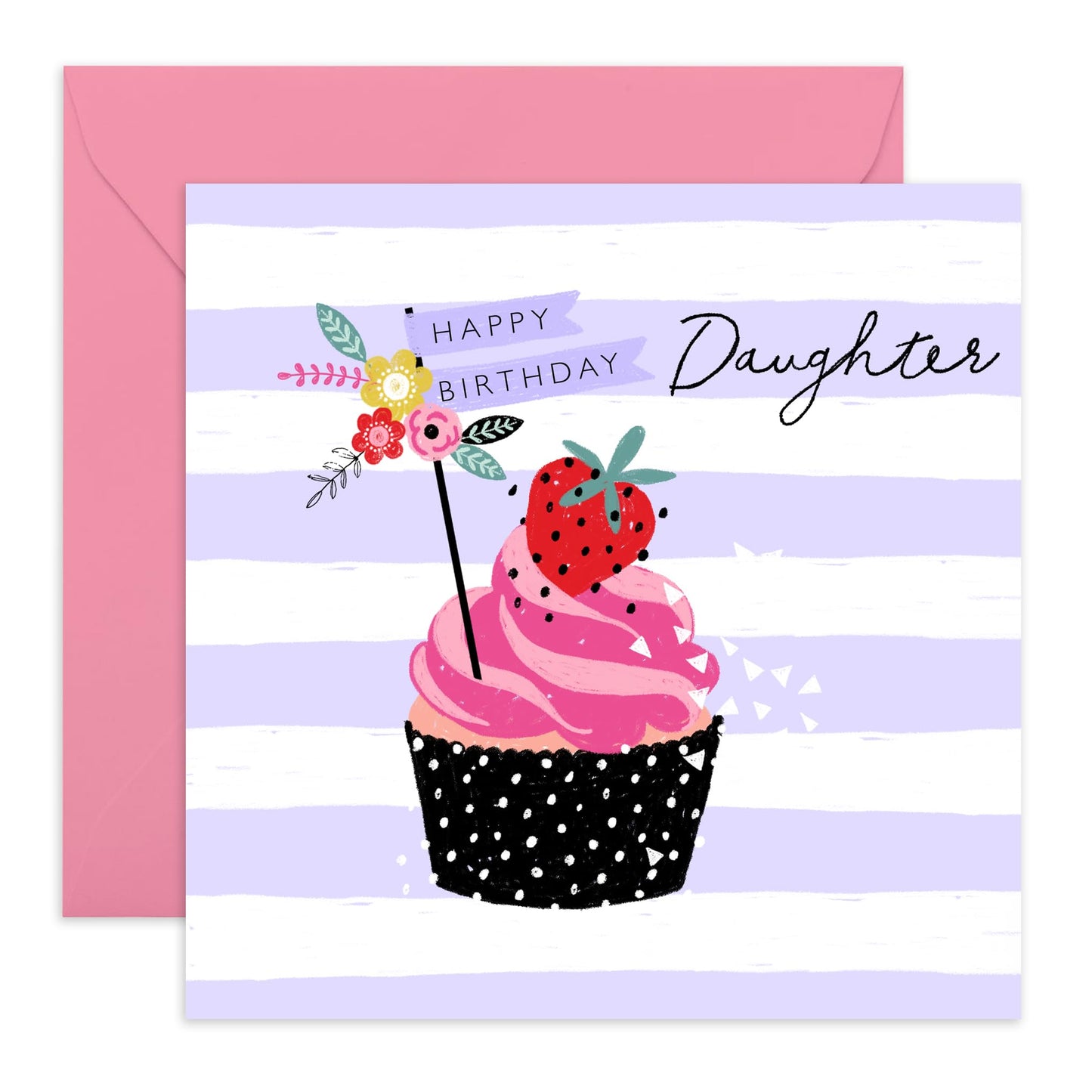 Happy Birthday Card For Daughter - Stripes Cupcake - Happy Birthday Greeting Cards And Envelopes For Women Female Teens - Purple Gifts For Girls - Comes With Cute Stickers By Central 23