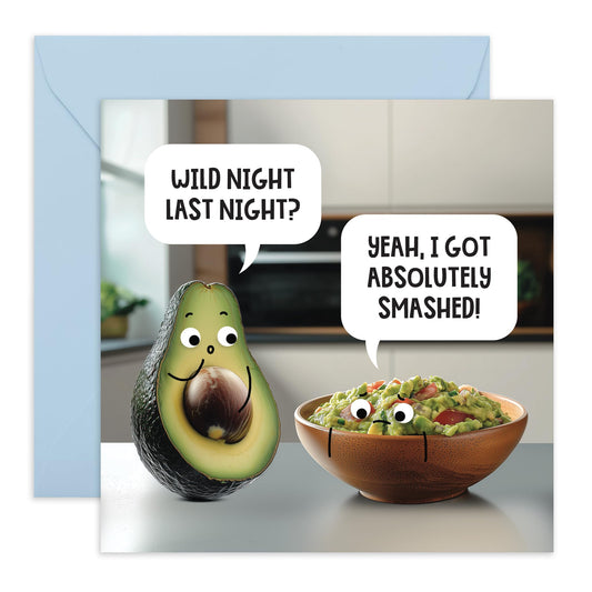 Cute Avocado Birthday Card - "Wild Night"- Humorous Gifts for Colleagues, Coworkers, Friends, Officemates, Buddies, Him, Her - Got Wasted - Comes with Fun Stickers