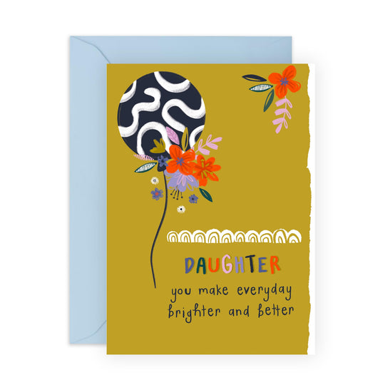 Birthday Card - Daughter Floral Balloon - Floral Birthday Card - Birthday Card From Mum - Pretty Birthday Greeting Cards Women - Gifts For Women Her - Comes With Fun Stickers - By Central 23