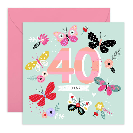 40th Birthday Cards For Women - 40th Butterfly Garden - Fortieth Floral Greeting Cards - Milestone Age Cards Forty Year Old - Mum - Gifts Sister Friends - Comes With Stickers By Central 23