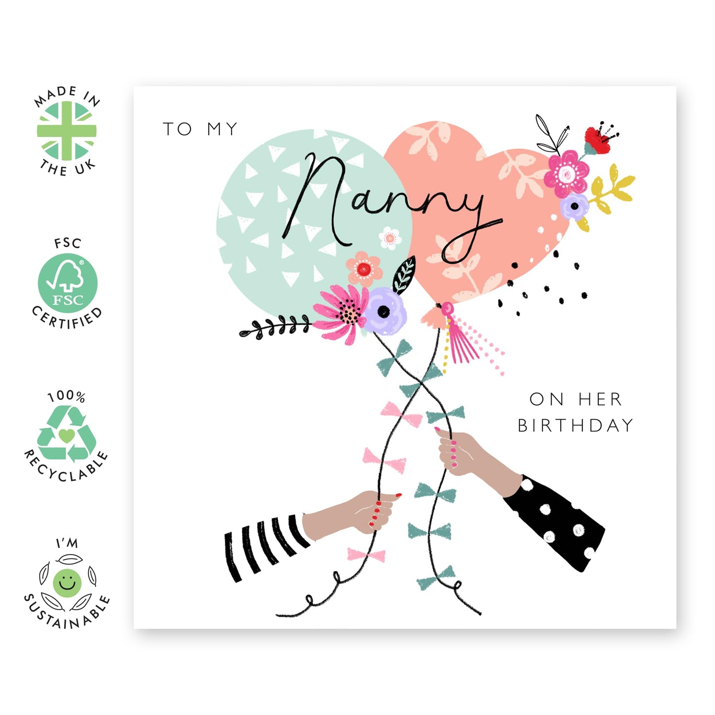 Nanny Birthday Cards From Granddaughter Grandson - To My Nanny On Her Birthday - Sweet Greeting Cards For Grandmother Nana Nan - Grandma Gifts For Her Women - Comes With Stickers - By Central 23