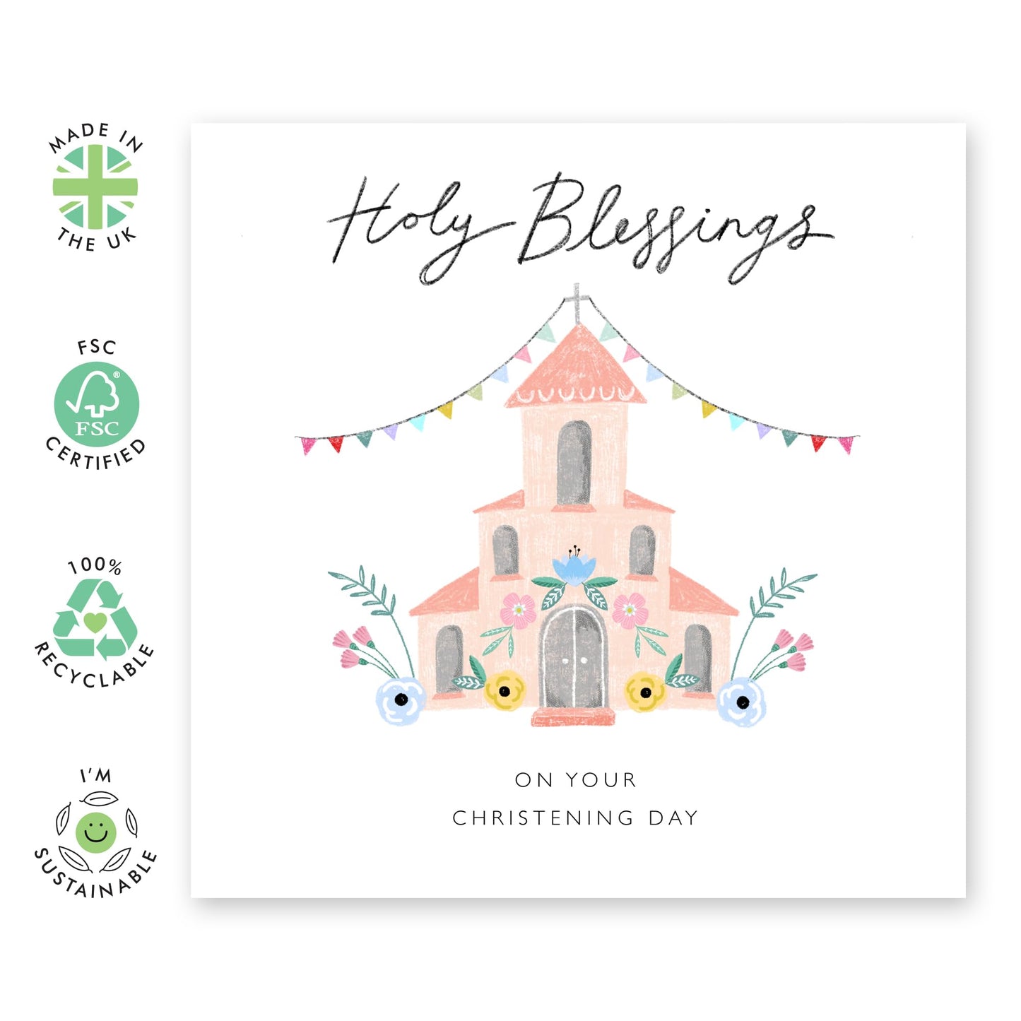Baptismal Card For Baby Girl - Pink Church Christening - Dedication Day Card Baby - Christening Card For Niece - Granddaughter - Gift From Aunt Uncle - Comes With Fun Stickers By Central 23