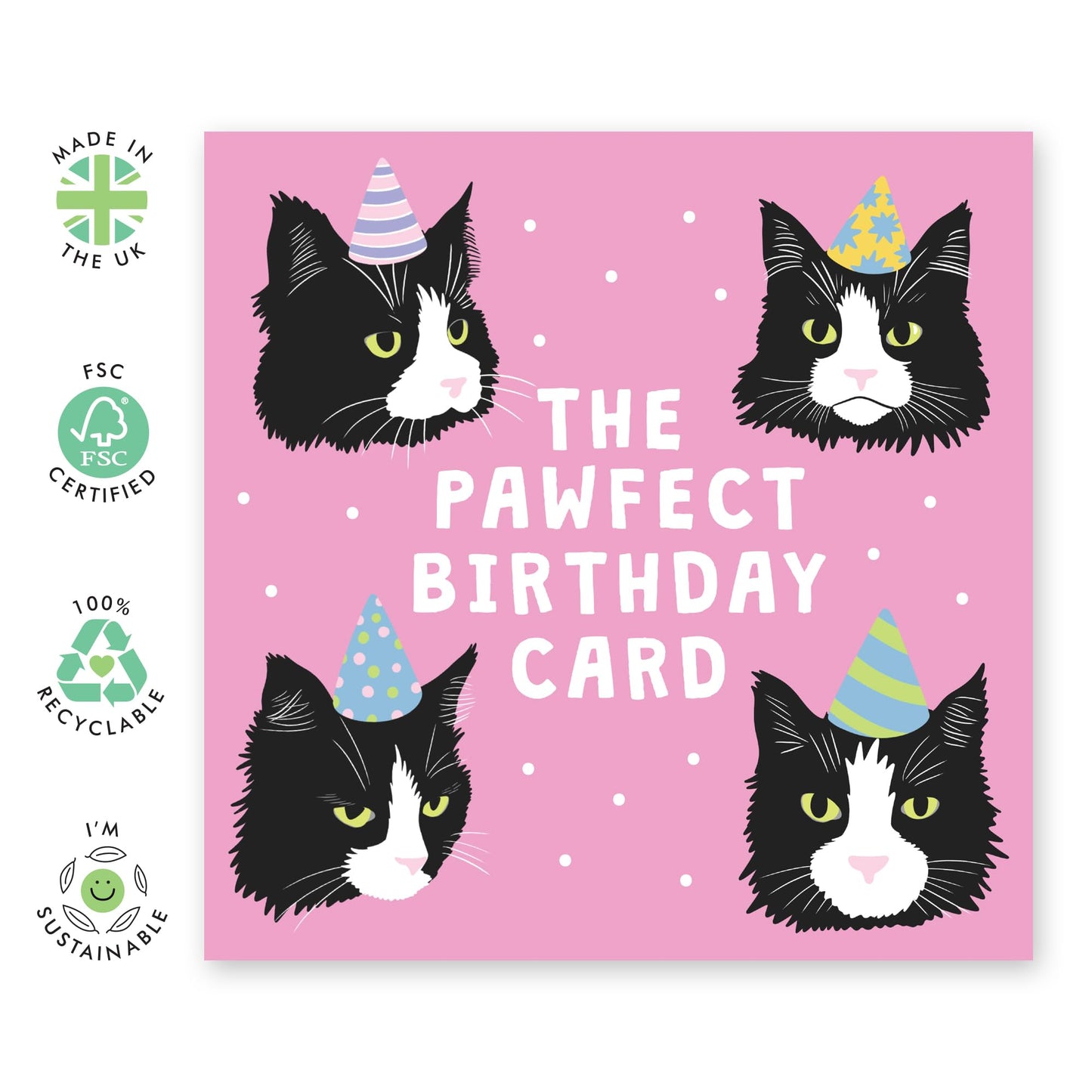Birthday Card – “The Pawfect Card” – Cute & Quirky Tuxedo Cat Design – Gifts for Cat Lovers, Her, Him, Friends, Mum, Dad, Auntie, Uncle, Grandmum, Grandad, Neighbours - Comes with Fun Stickers