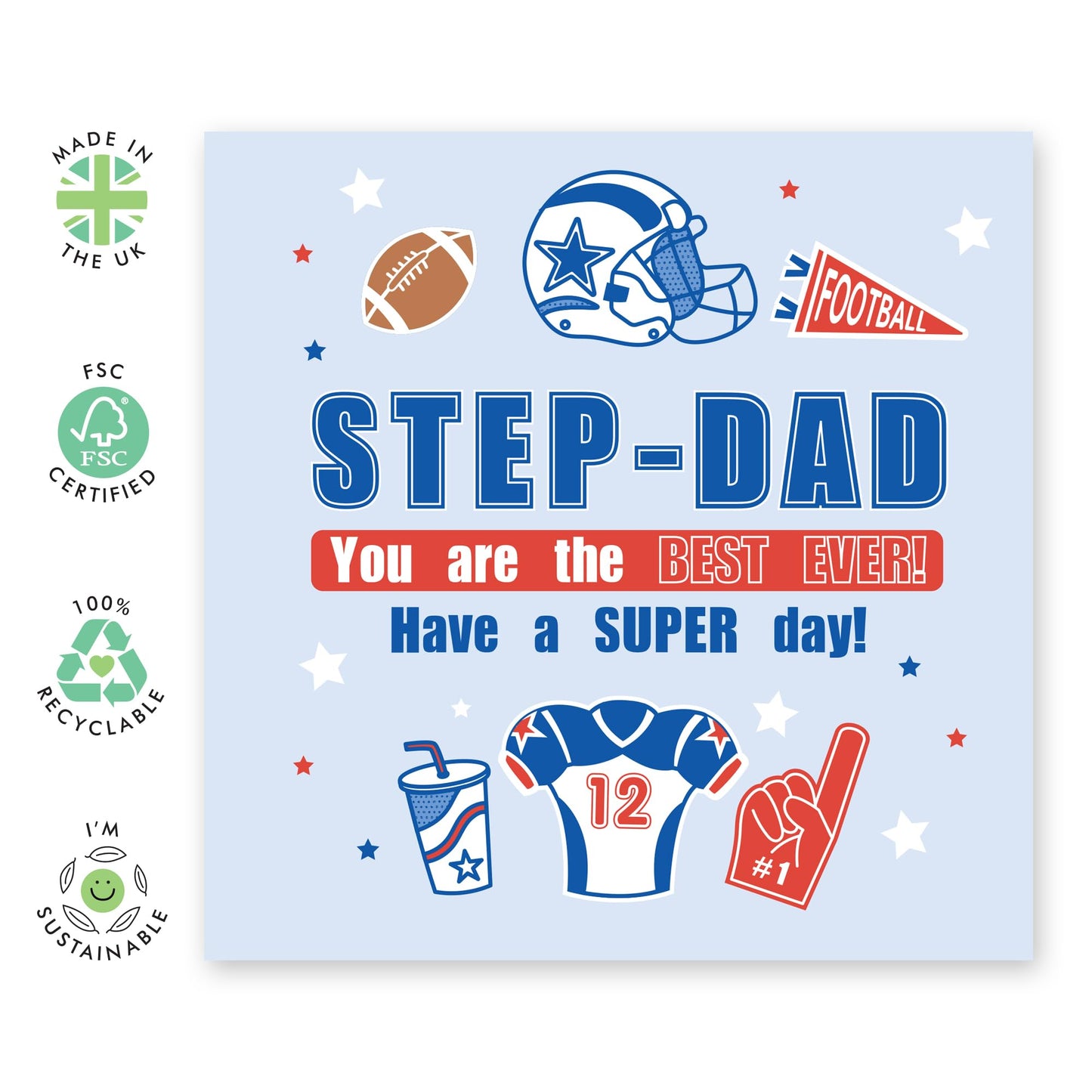 Cheerful Greeting Card - 'HAVE A SUPER DAY, STEP DAD!' - Perfect for Celebrating Special MUMents with Love and Appreciation - Ideal for Stepdads Family Members - Comes With Stickers By Central 23