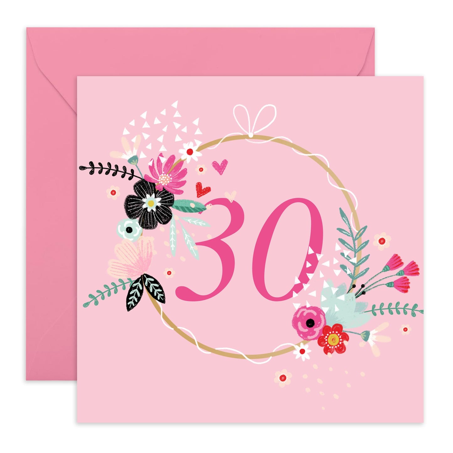 Elegant Birthday Card For Women Age 30 - Pink Floral Greeting Cards For Her Thirtieth Bday - Happy 30th Birthday Cards For Sister - Gifts For Friends Daughter Niece - Comes With Stickers By Central 23