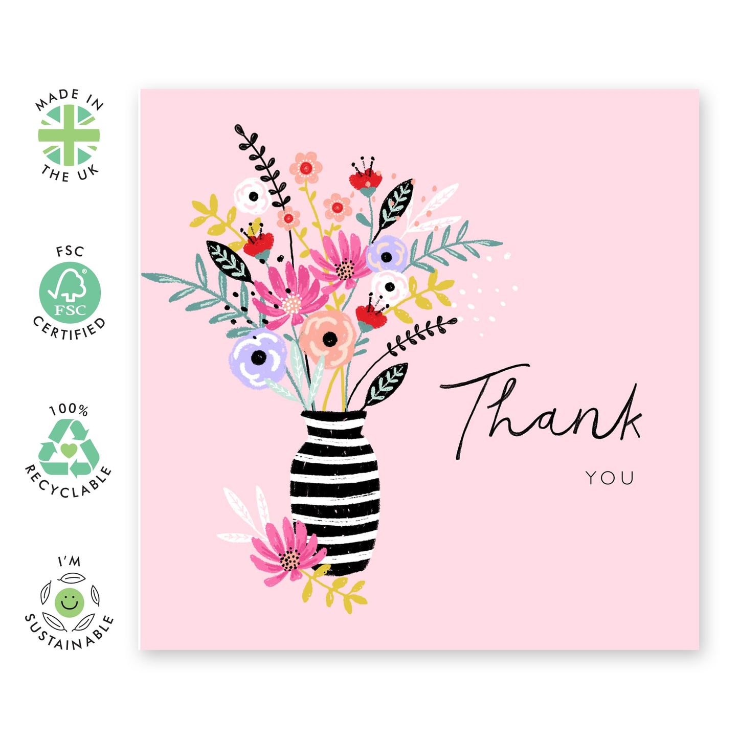 Thank You Cards Floral Pink - Pink Thank You Notes With Envelopes - Flower Vase Thankyou Cards For Wedding - Appreciation Gifts For Friends Colleague - Comes With Stickers By Central 23