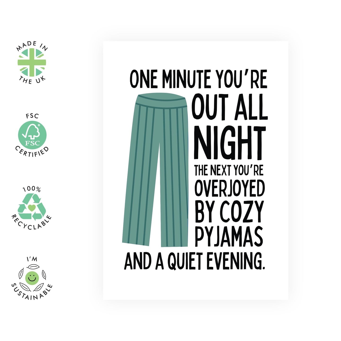 Cosy Happy Birthday Card - 'Cosy Pajamas' - Gifts for Best & Close Friends, Sisters, Sis, Gal , Her, Bruv, Mate - All Night or PJs - Comes with Fun Stickers