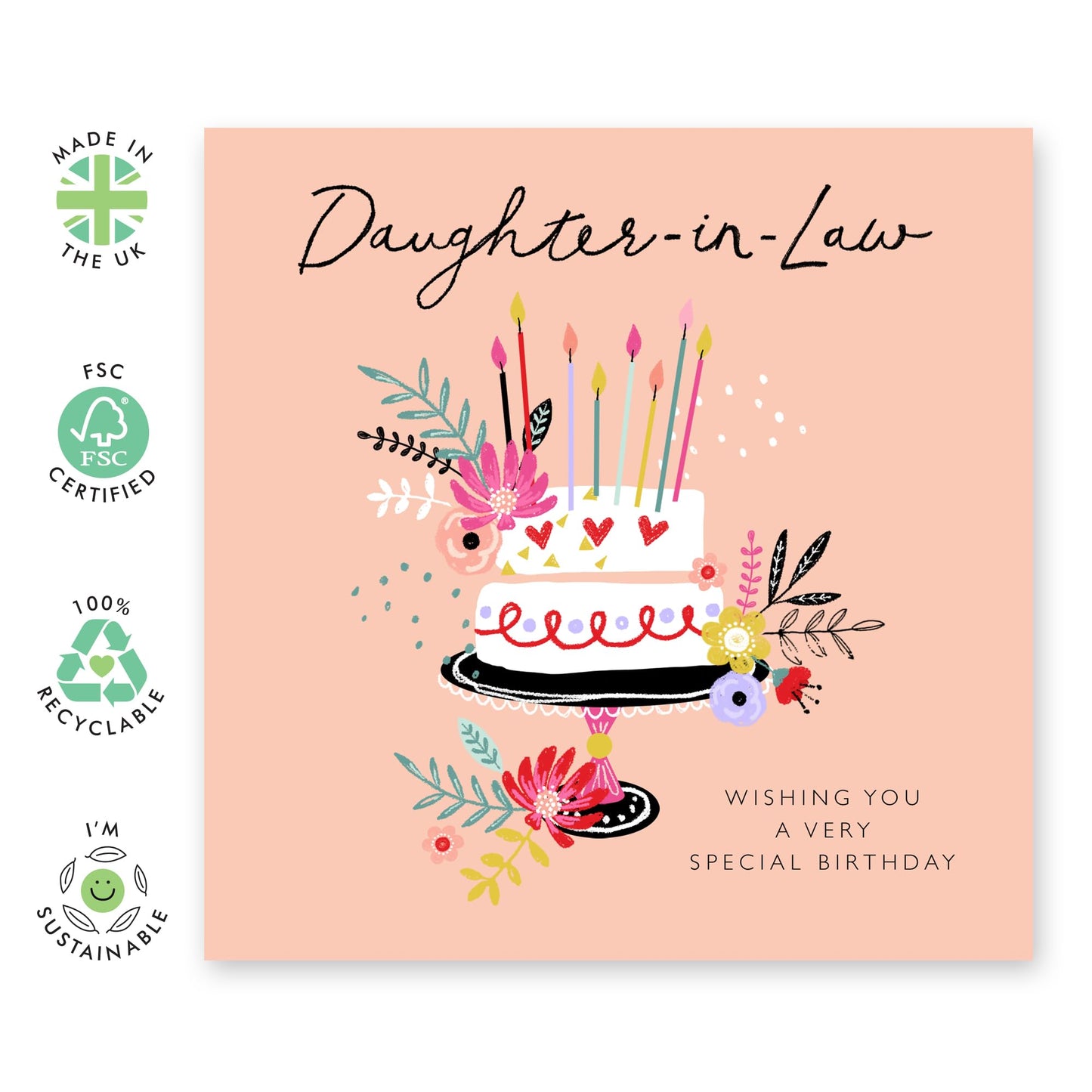 Happy Birthday Daughter In Law Card - Special Bday Cake - Sweet Greeting Card For Her Women - Gifts For Daughter-in-law - Comes With Cute Stickers - By Central 23