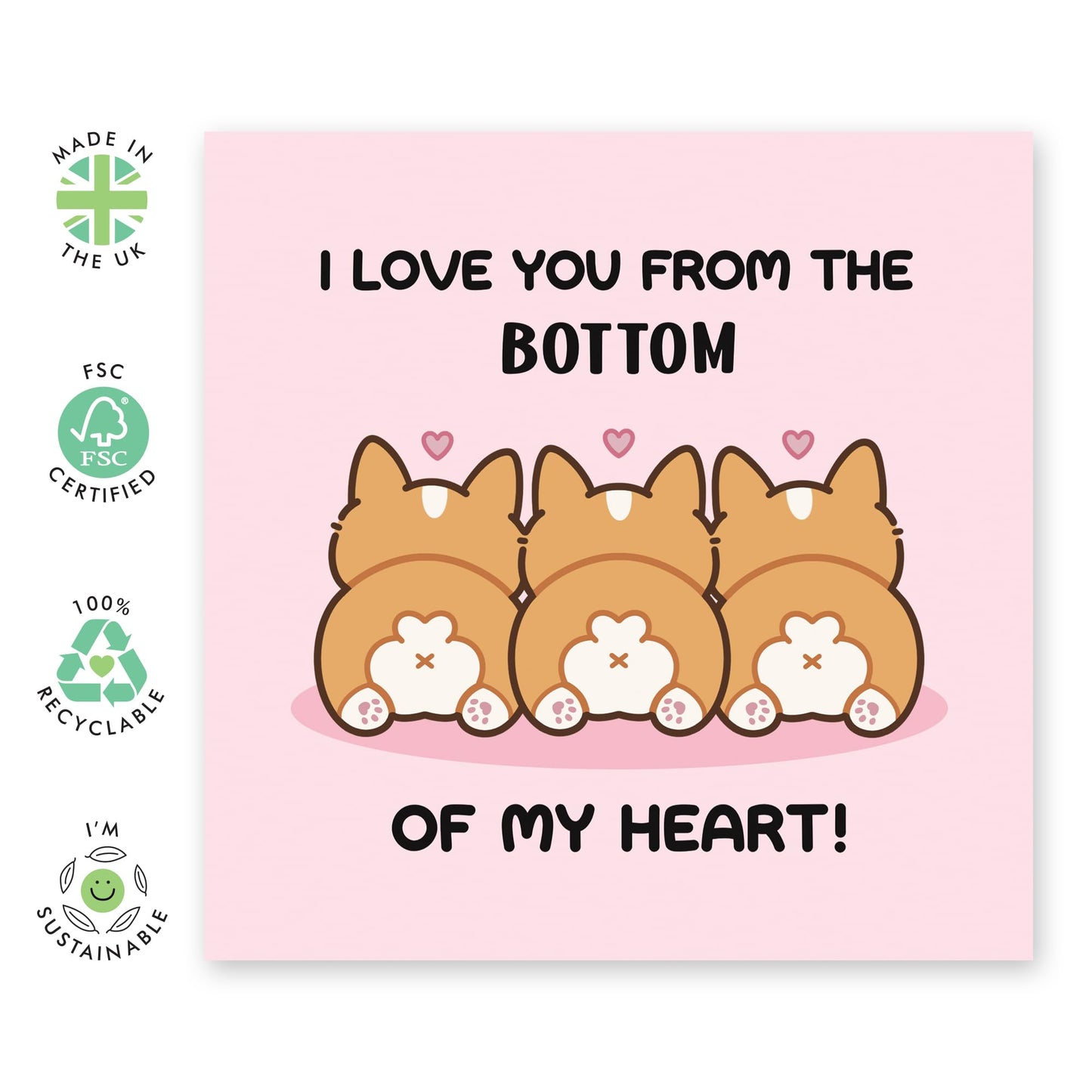 Funny Anniversary Card For Husband Wife - I Love You From The Bottom Of My Heart - Corgi Valentine Card For Girlfriend - Boyfriend Birthday Cards - Gifts For Fiance- Comes With Stickers By Central 23