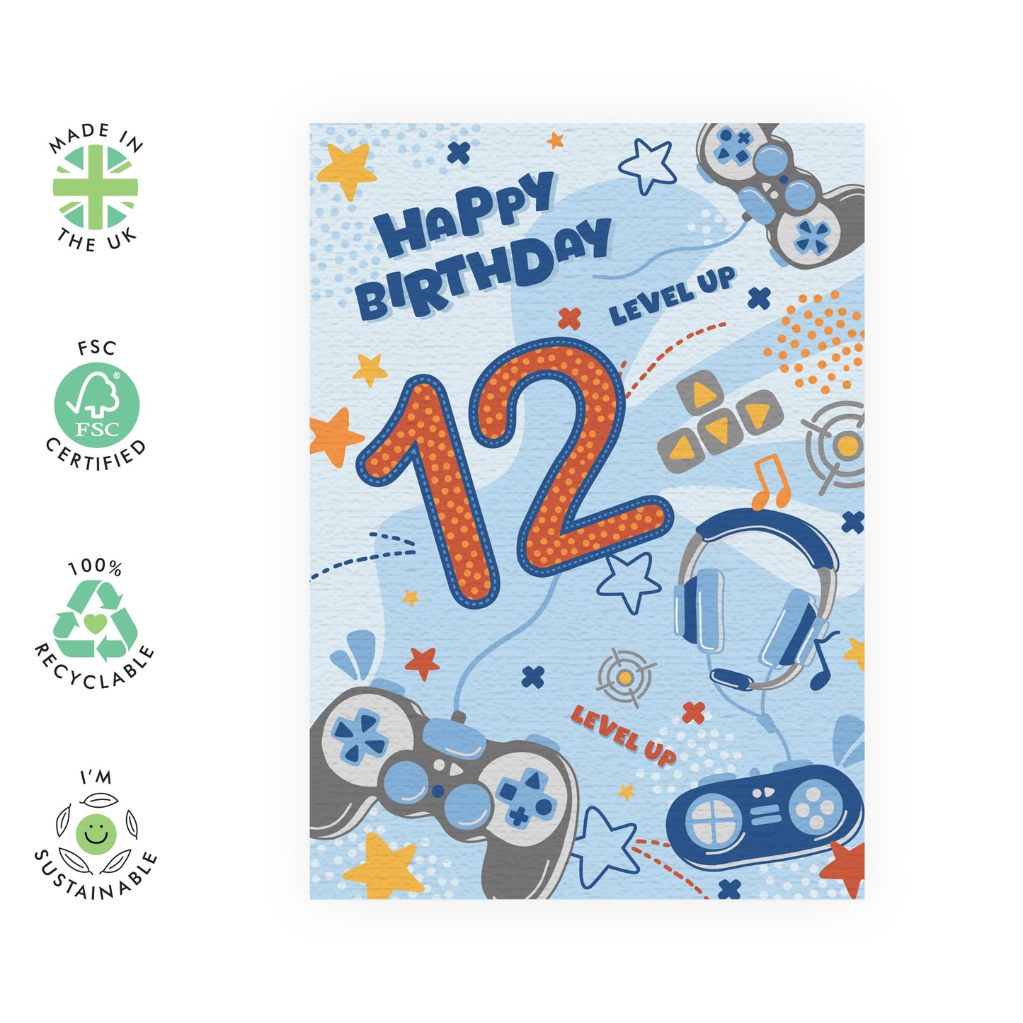 Gamer Birthday Card For 12th Birthday - Happy Birthday Card For Boys - Video Game - 12 Year Old - Gaming Gifts For Kids Son Grandson - Age Twelve - Comes With Stickers - By Central 23