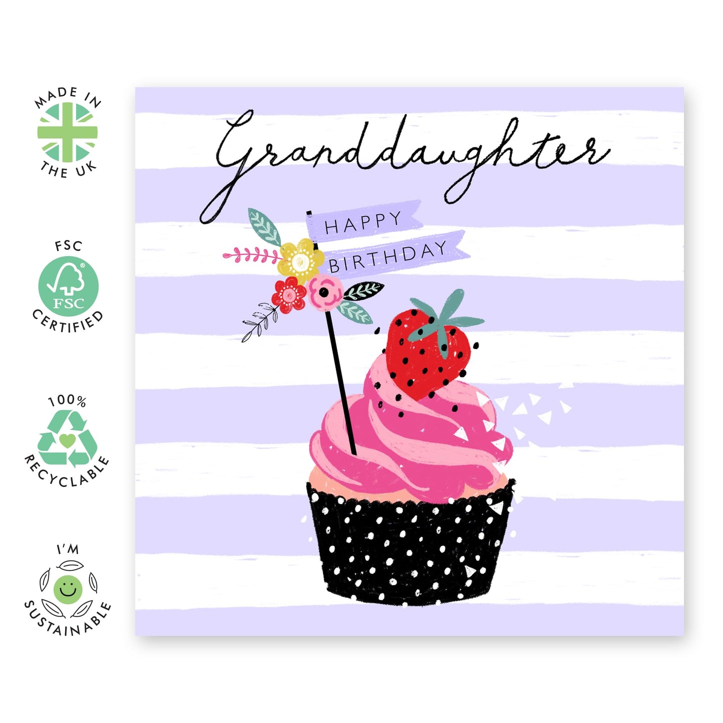 Purple Birthday Cards For Girls - Granddaughter Birthday Cards For Her - Cupcake Cards And Envelopes For Girls - Granddaughter Gifts - Comes With Fun Stickers By Central 23