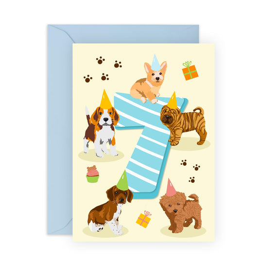 7th Birthday Card - Puppy Birthday Age 7 - Toddler Milestone Cards Age Seven Year Old - Seventh Birthday Cards - Cute Puppy - Gifts For Boys Grandson Nephew - Comes With Sticker By Central 23