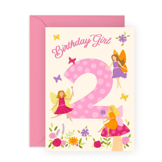 2nd Birthday Cards for Girls – Fairy Themed – Cute Gifts for Daughter, Niece, Granddaughter, Her, Children, Toddler, Neighbour, Cousin - 2 Year Old Princess - Comes with Fun Stickers