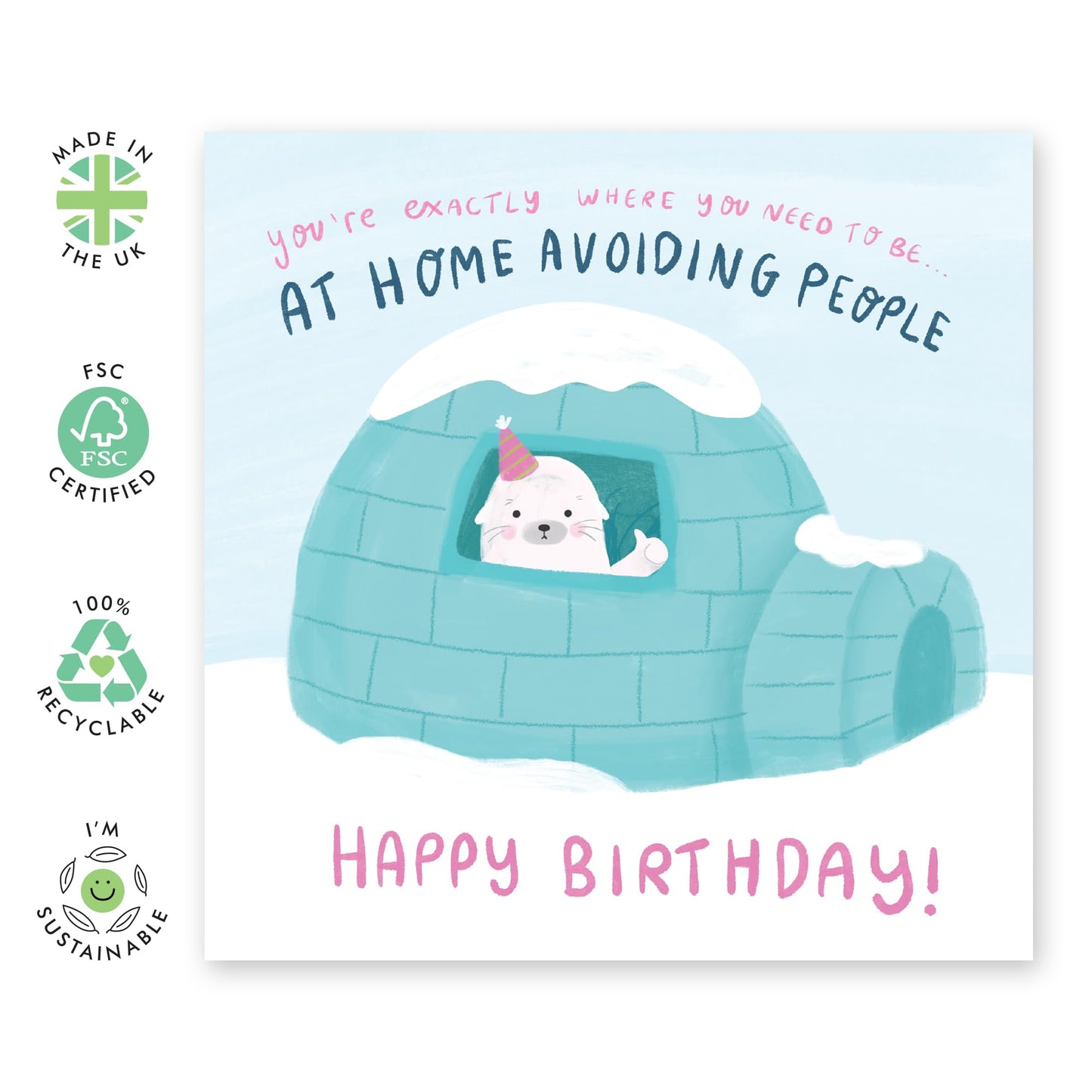 Happy Birthday Card For Men Women - Seal At Home Avoiding People - Cheeky Birthday Cards For Girlfriend Wife Cousin - Friend Card - Comes With Stickers - By Central 23