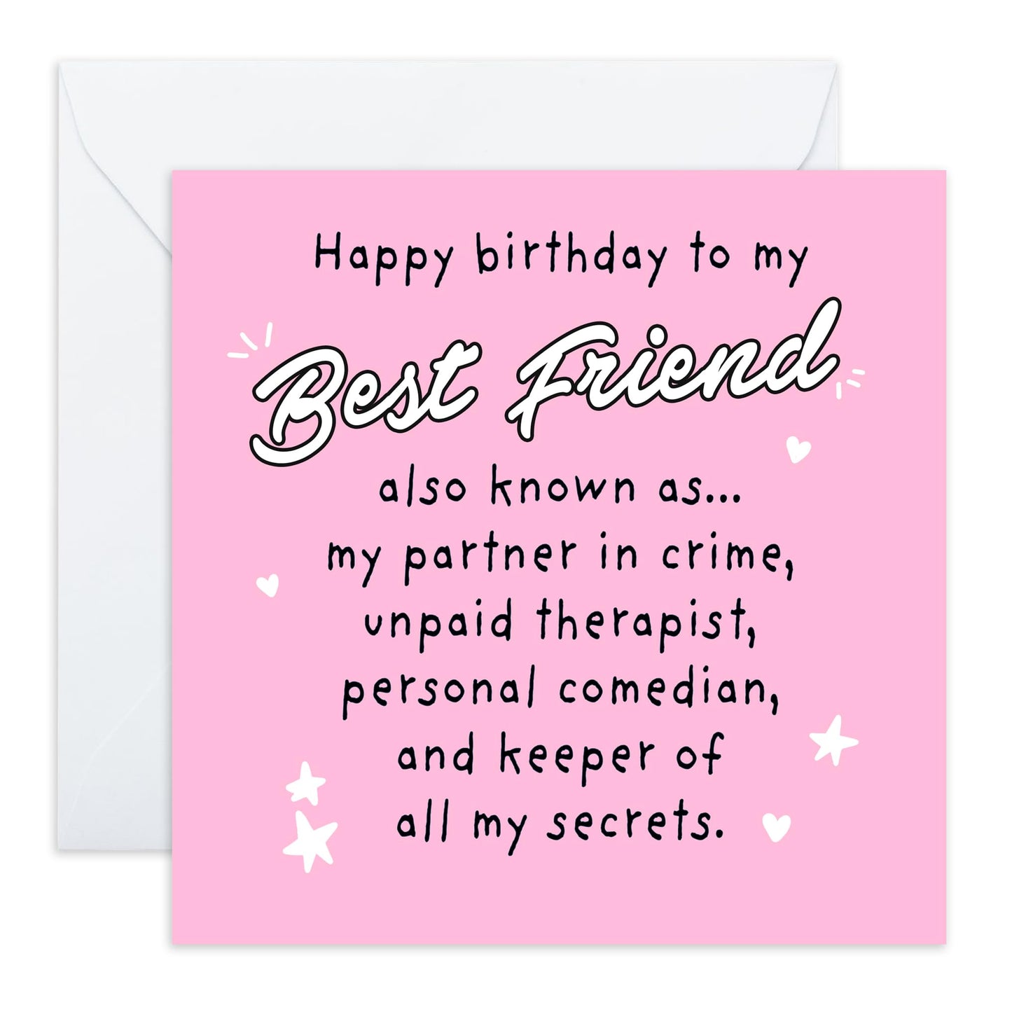 Sweet BFF's Birthday Card - 'Best Friend Also Known As' - Gifts for Besties, Friends For Life, Her, Girls, Ladies - Keeper Of Secrets & Personal Comedian - Comes with Fun Stickers
