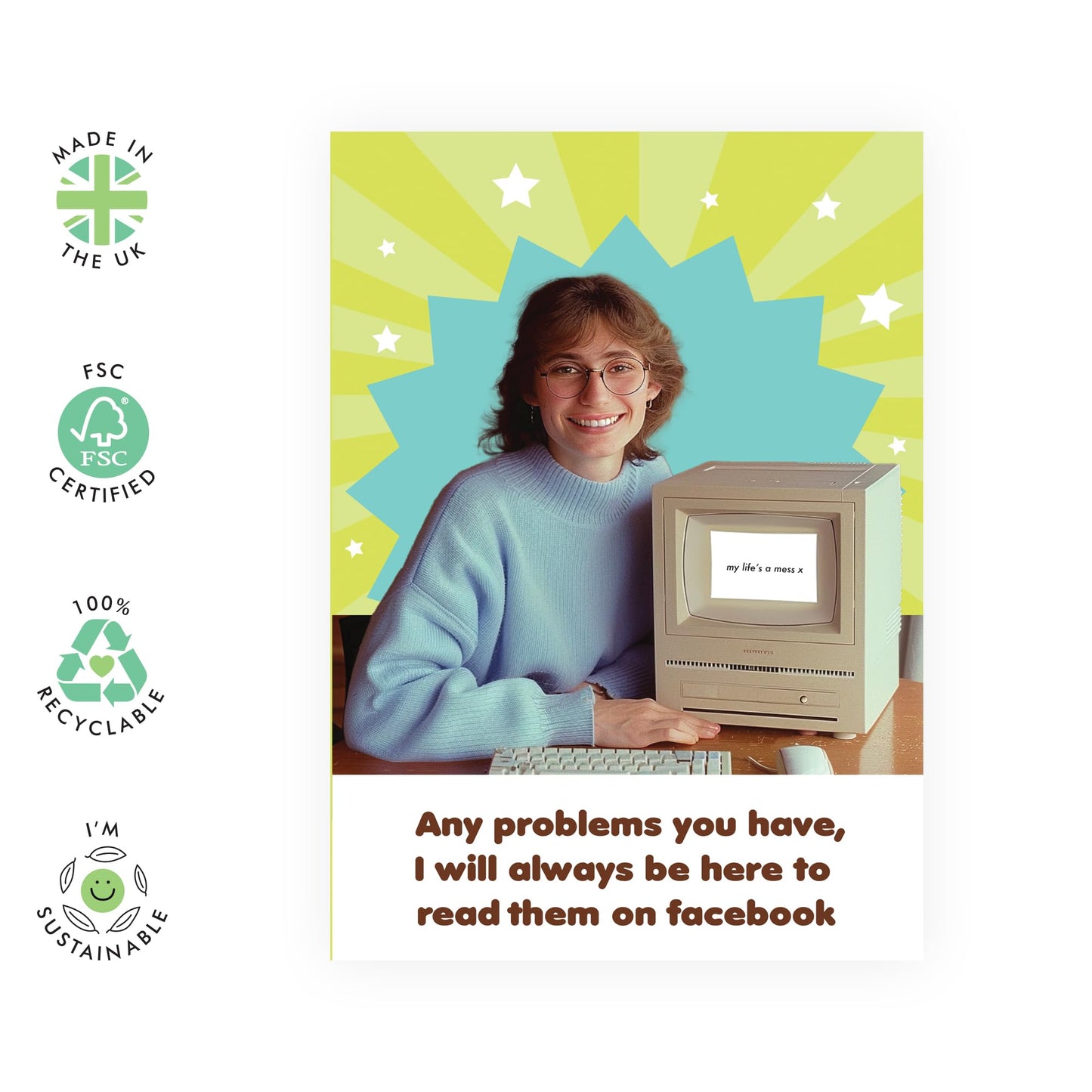 Funny Greeting Card - 'Reading Problems' - Laughs for Family, Mum, Mummy, Sister, Friends, Bestie Work mates, Colleagues, Women, Her - Jokes for Birthdays, Mothers Day - Comes with Fun Stickers