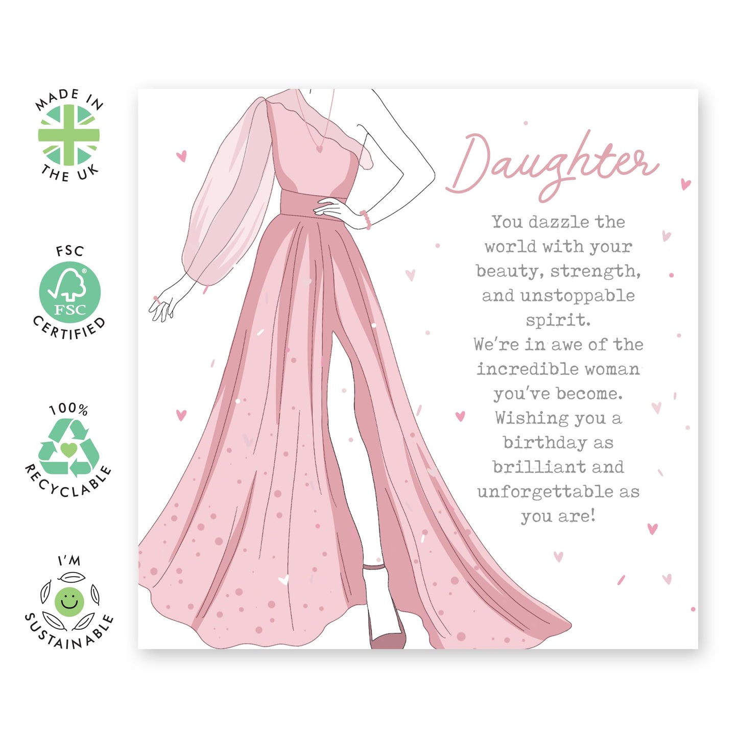 Fabulous Dress Birthday Card - 'Daughter Dazzle Dress Poem' - Step Daughter, In-Laws from Mum, Dad, Parents, Family, Her, Girls - Long Message - Comes with Fun Stickers