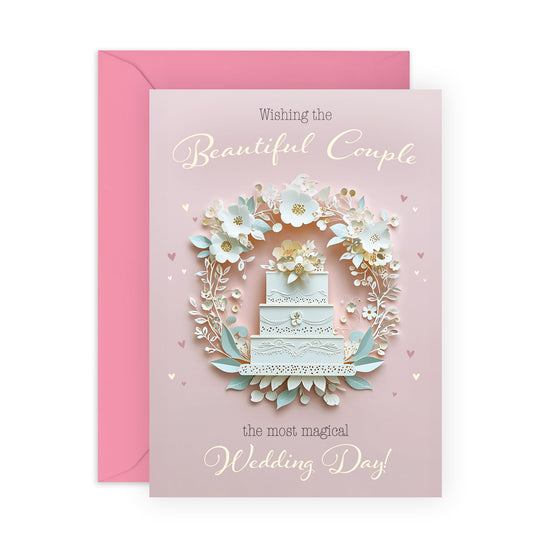 Wedding Celebration Card - 'Beatiful Couple' - Gifts for Groom, Bride, Best Man, Grooms Men, Maid Of Honor, Brides Maid, Newly Wed, Parents, Mum & Dad - Elegant - Comes with Fun Stickers