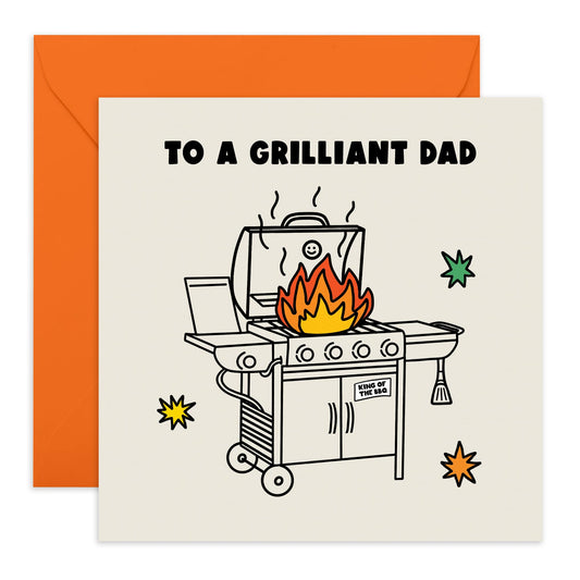 Happy Birthday Dad Card - Grilliant Dad - Funny Greeting Cards For Men - For Daddy Father Step Dad - Fathers Day Card - Gifts From Daughter Or Son - Comes With Stickers - By Central 23